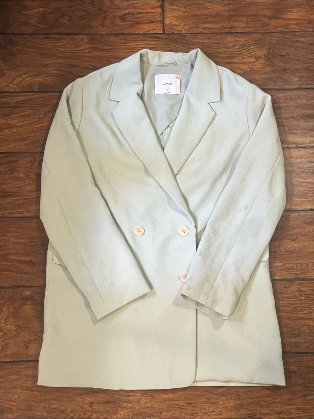 Wilfred Aritzia Cherrelle Blazer Size S Mint Green Double Breasted Longline